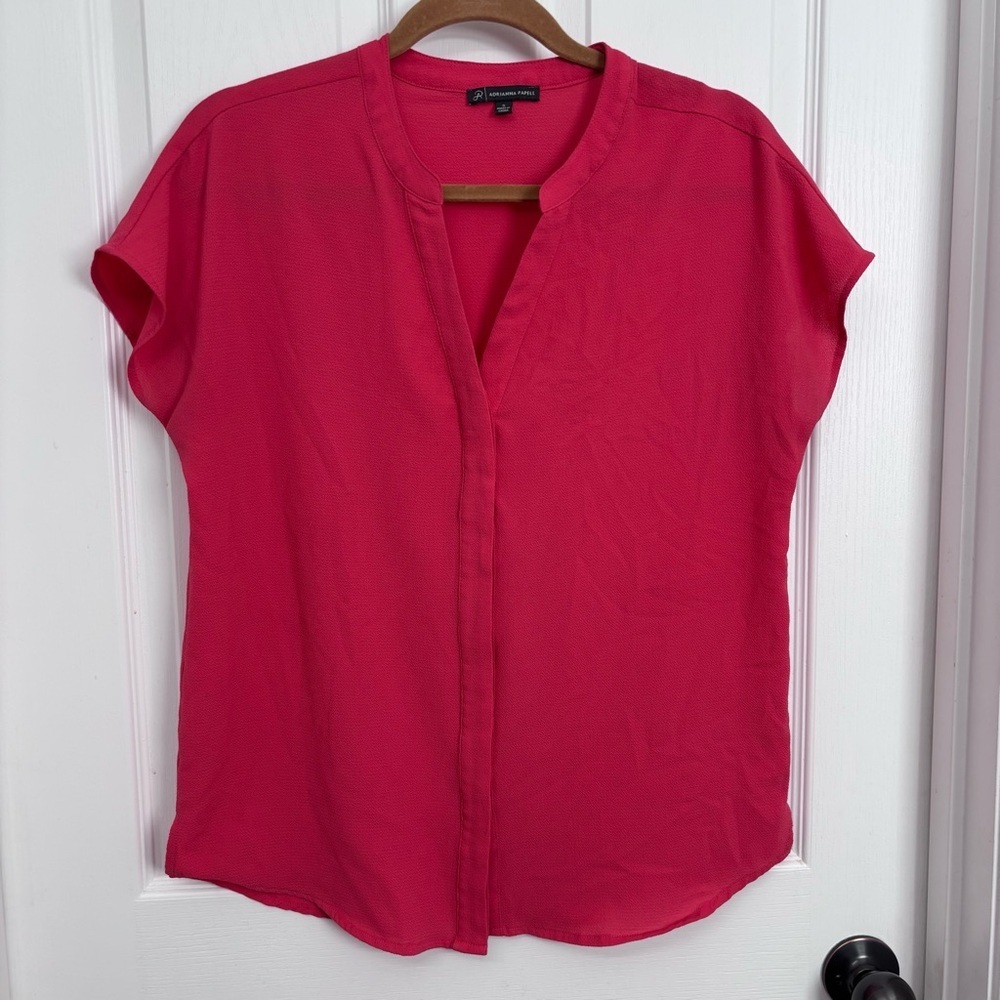 Hot Pink Split-Neck Blouse | Adrianna Papell S